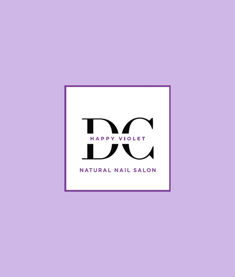 placehold White square logo on a lavender background with text: "DV, Happy Violet Natural Nail Salon.